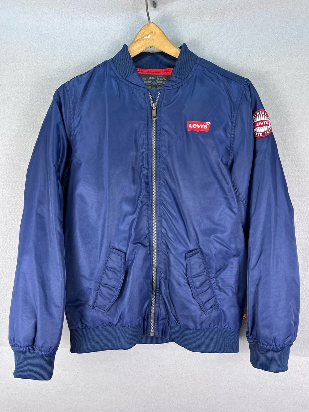 Levi Strauss Boy's Full-Zip Bomber Jacket Coat Blue Size Extra Large 13-15 Yrs.